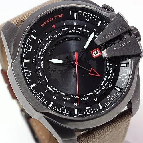 Diesel DZ4306 Mega Chief Gmt Black Dial Men`schronograph Watch NO Box - Dial: Brown, Black