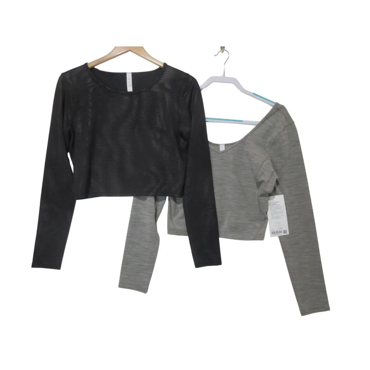 Sz 10 Lululemon Cropped Top Long Sleeve Gray Nwot Black Fitted T Shirt