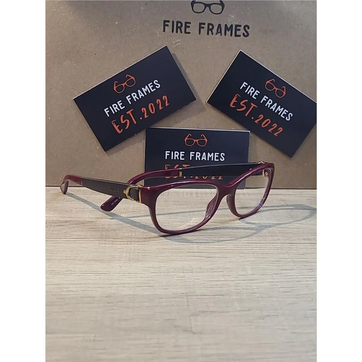 Gucci GG 3639 Oxu Brown Leather/red/gold Buckle 53-16-135 Eyeglasses Rare Find