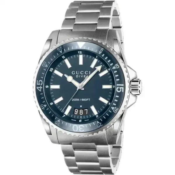 Gucci Dive YA136203 Men`s 45mm Blue Dial with Silver Bracelet