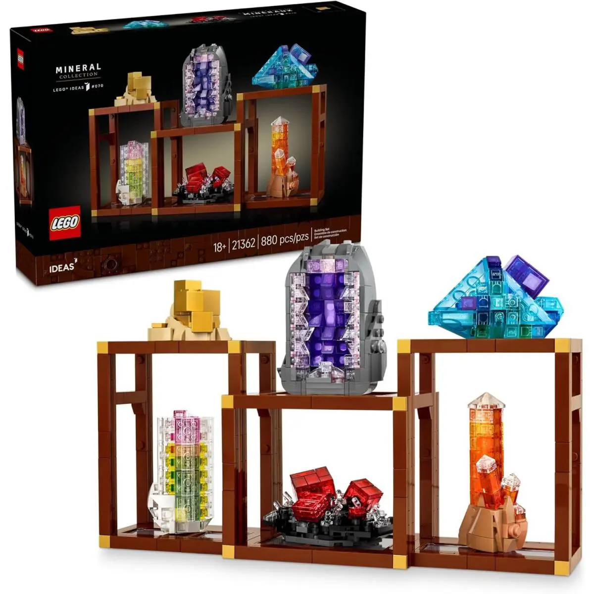 Lego Ideas Mineral Collection Building Set 21362 Home Decor w/ 3 Display Shelves