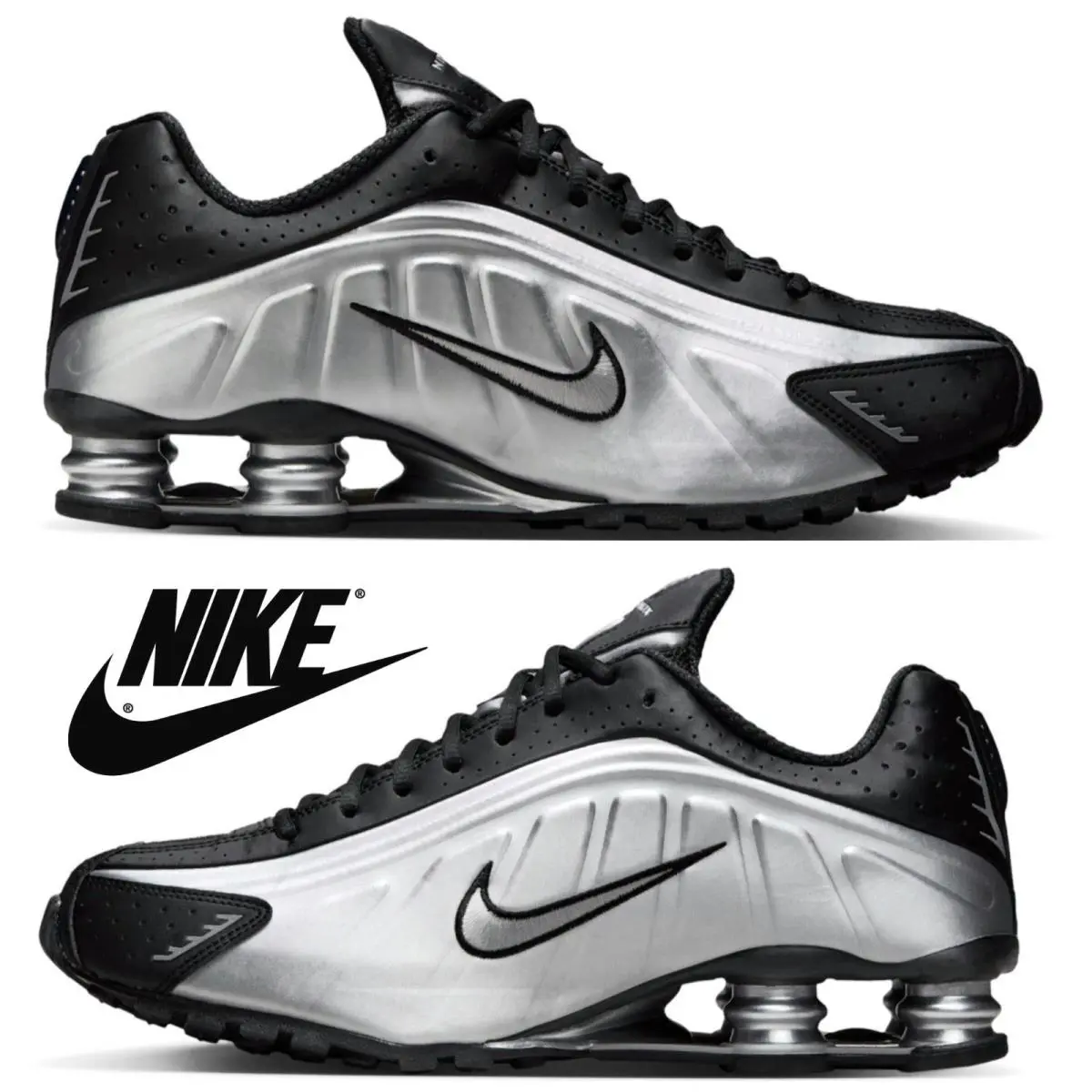 Nike Shox R4 Casual Men`s Sneakers Running Athletic Sport Comfort Shoes Silver - Silver, Maufacturer: Metallic Silver/Metallic Silver