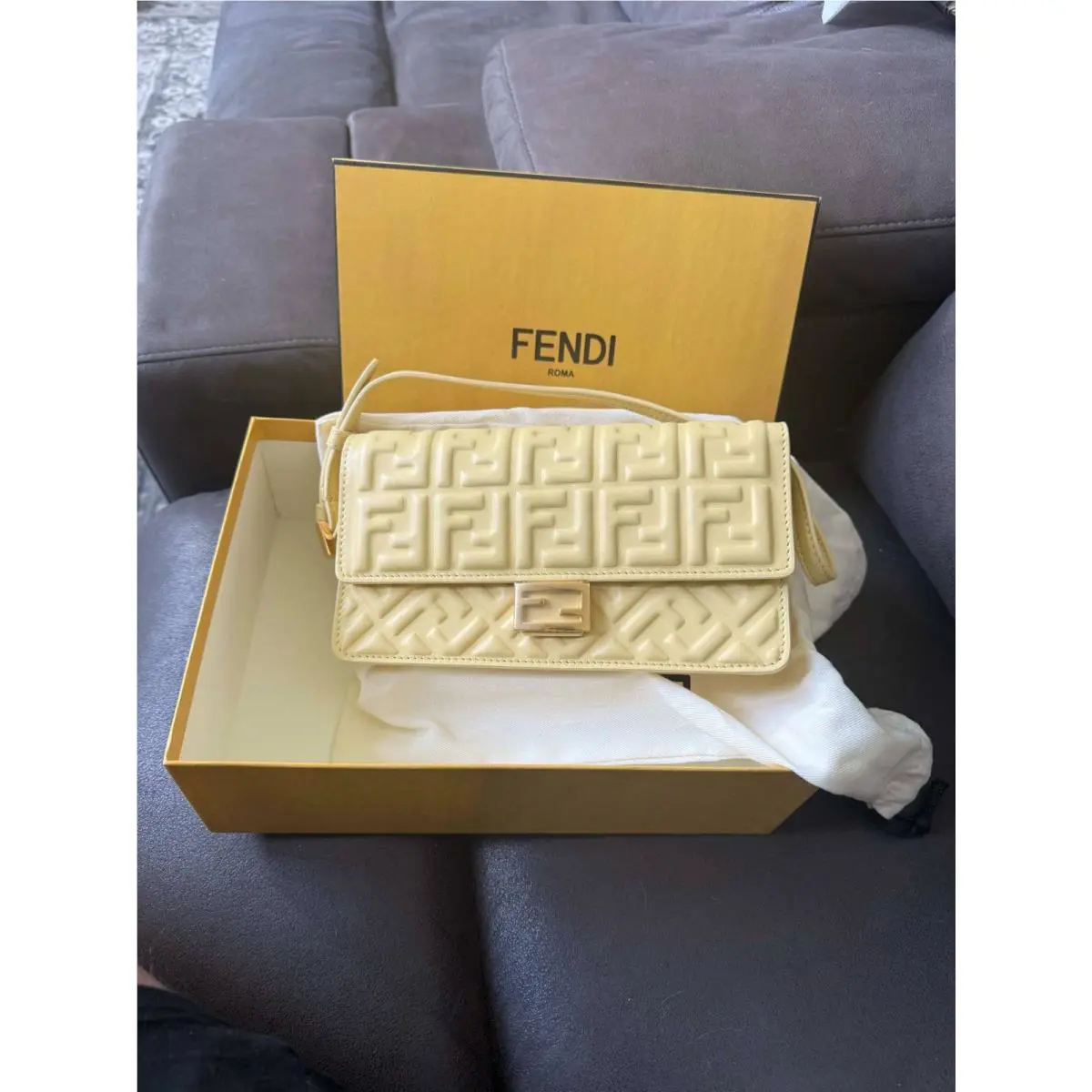 Fendi Baguette Ff Leather Wallet On Chain Women`s Yellow