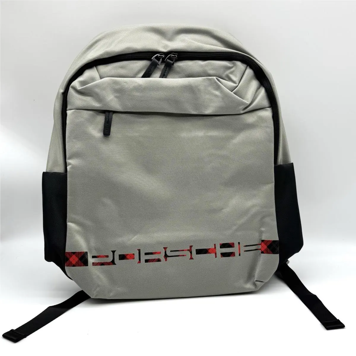 Porsche Design Gray Black Backpack Red Plaid Interior Luxury Travel Bag