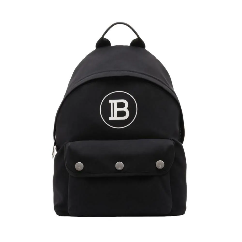 Balmain B-back Black Nylon White Logo Backpack Made in Italy