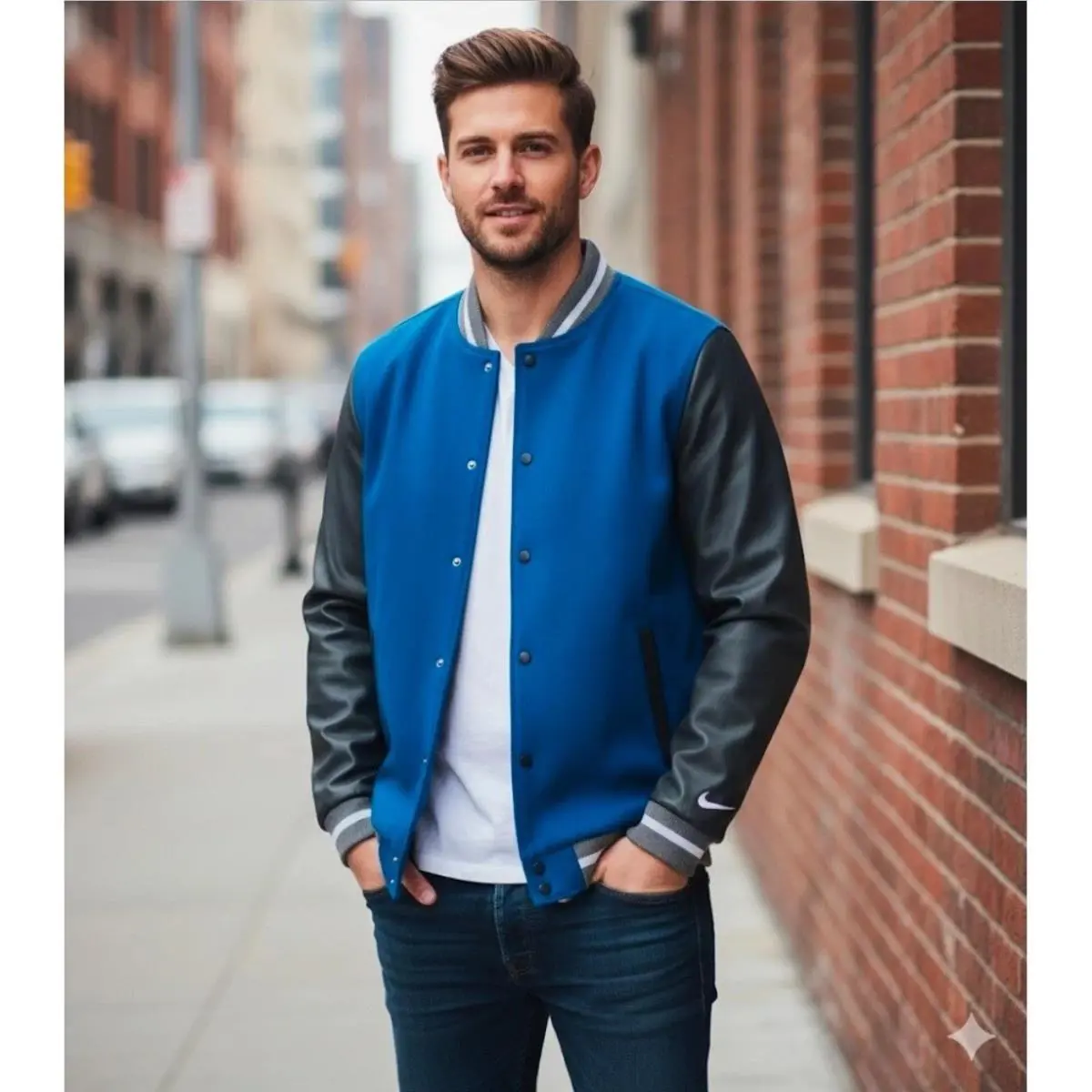 Nike clothing - Nike Letterman Bomber Varsity Jacket - DJ5971 493 - Game Royal Blue & Dark Grey & White (UPC: 195868446340) 8