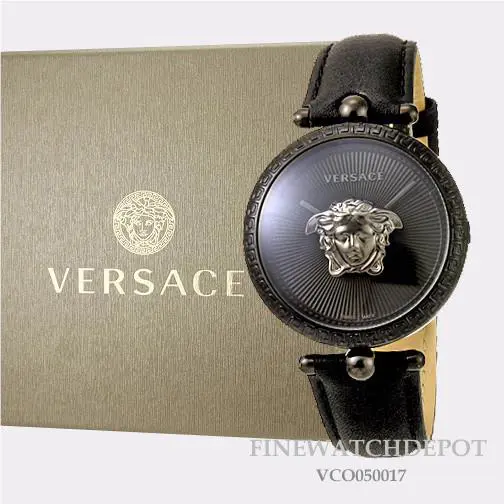 Women`s Versace Black Leather Palazzo Empire Watch VCO050017