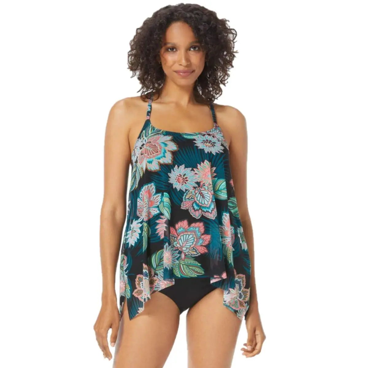 Reef Current Underwire Tankini Top Bra Sized Floral Swimsuit Top Tropical Lotus