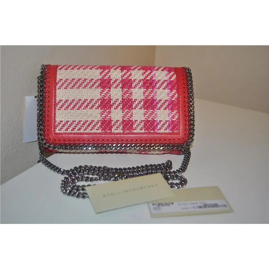 Stella Mccartney Woven Plaid Crossbody Bag Clutch Chain Red Pink White