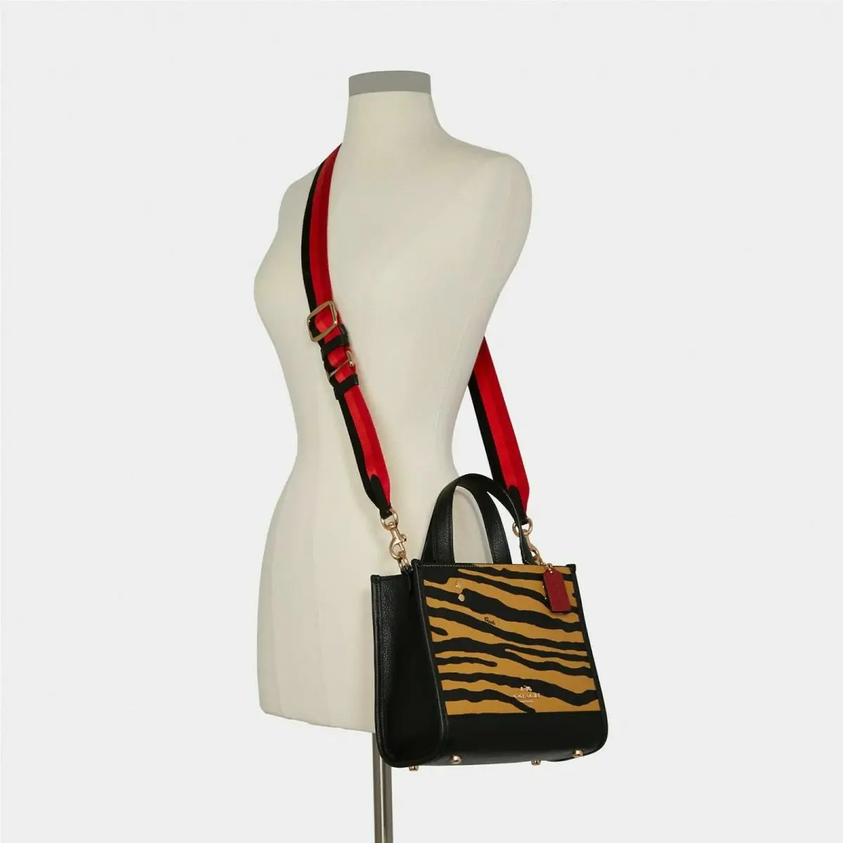 Dempsey Tote 22 Tiger Bag with Dust Bag or Bag + Zip Wristlet Set Options Tiger Print Bag Gold/Honey/Black convertible 22 by Coach