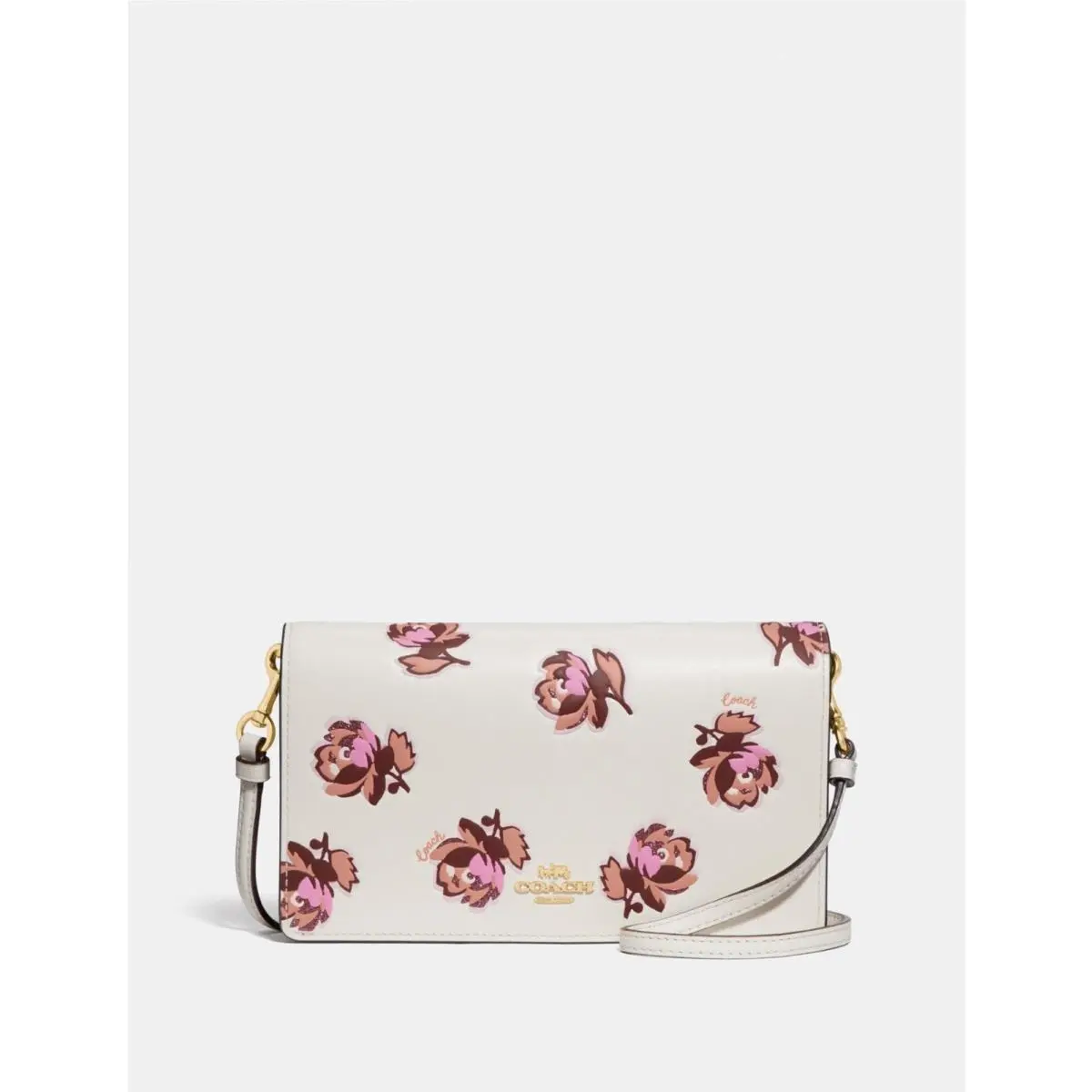 Chalk Floral Rose Leather Crossbody LG Wristlet Wallet or 3 Pcs. Opt Chalk Roses Foldover Crossbody by Coach