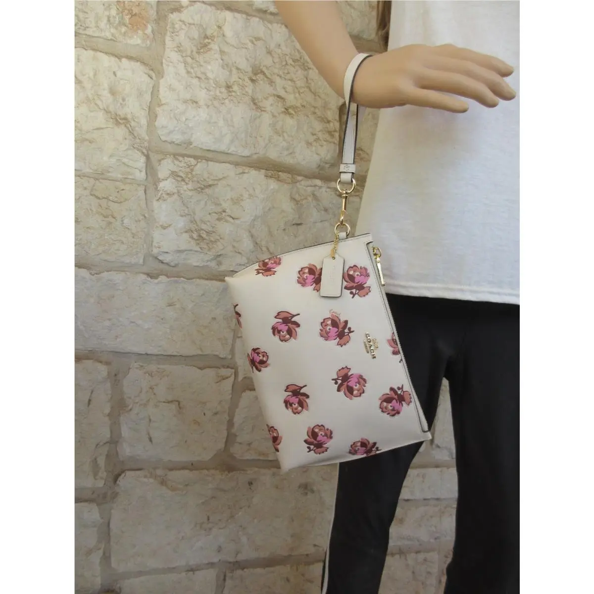 Chalk Floral Rose Leather Crossbody LG Wristlet Wallet or 3 Pcs. Opt Large/XL Wristlet Pouch Chalk Roses by Coach