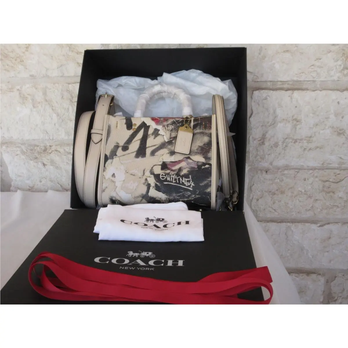 Coach  bag  - COACH MINT & SERF ROGUE 25 or SET OR Lg Wallet choices - Handle/Strap: Ivory, Hardware: Brass, Exterior: Ivory multi Graffiti choices Coach x Mint + Serf ©Mint + Serf