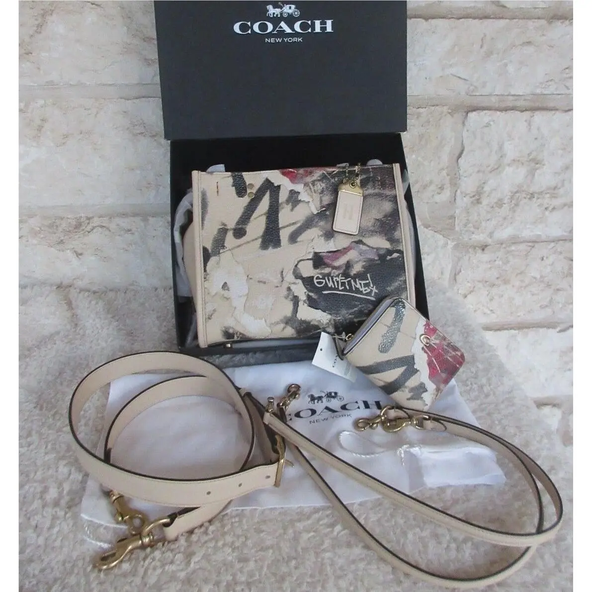X Mint Serf Ivory/multi Graffiti Rogue 25 Individual or Bag+wallet Purse+Wallet 1 Gift Box Dust bag Ivory multi, Tan by Coach