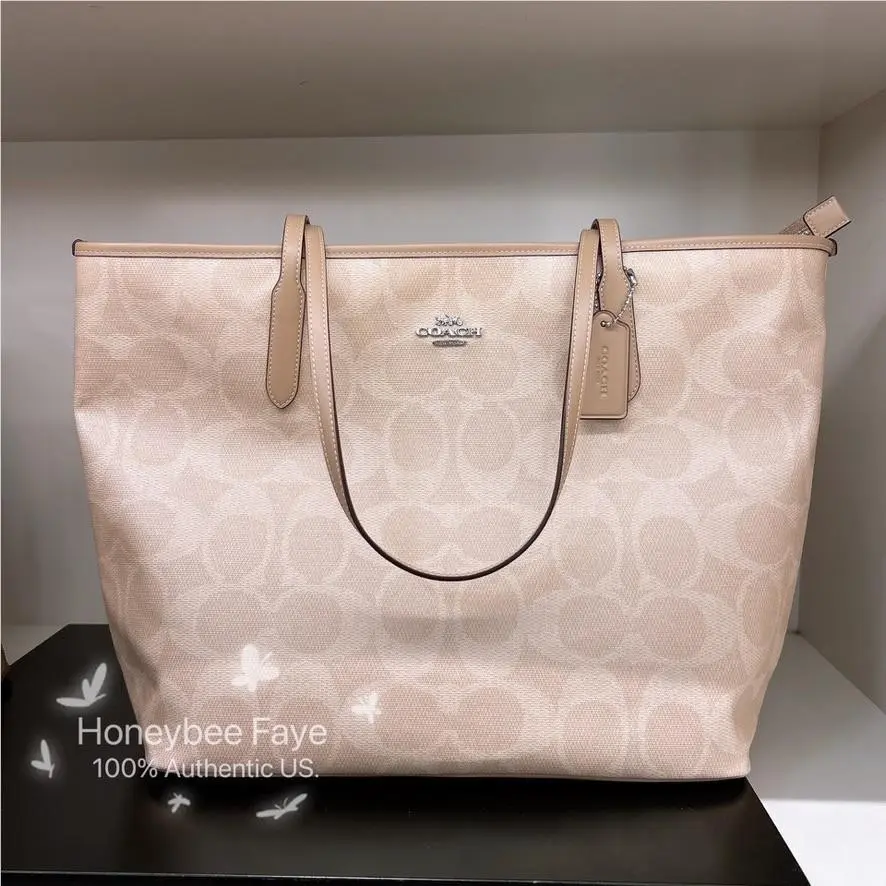 Large City Tote Bag In Maxi Signature Canvas CCD66 Sand/Taupe by Coach