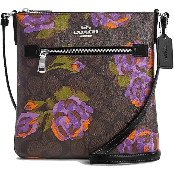 Coach Women`s Mini Rowan File Shoulder Crossbody Bag- Brown Iris Multi - Exterior: Brown