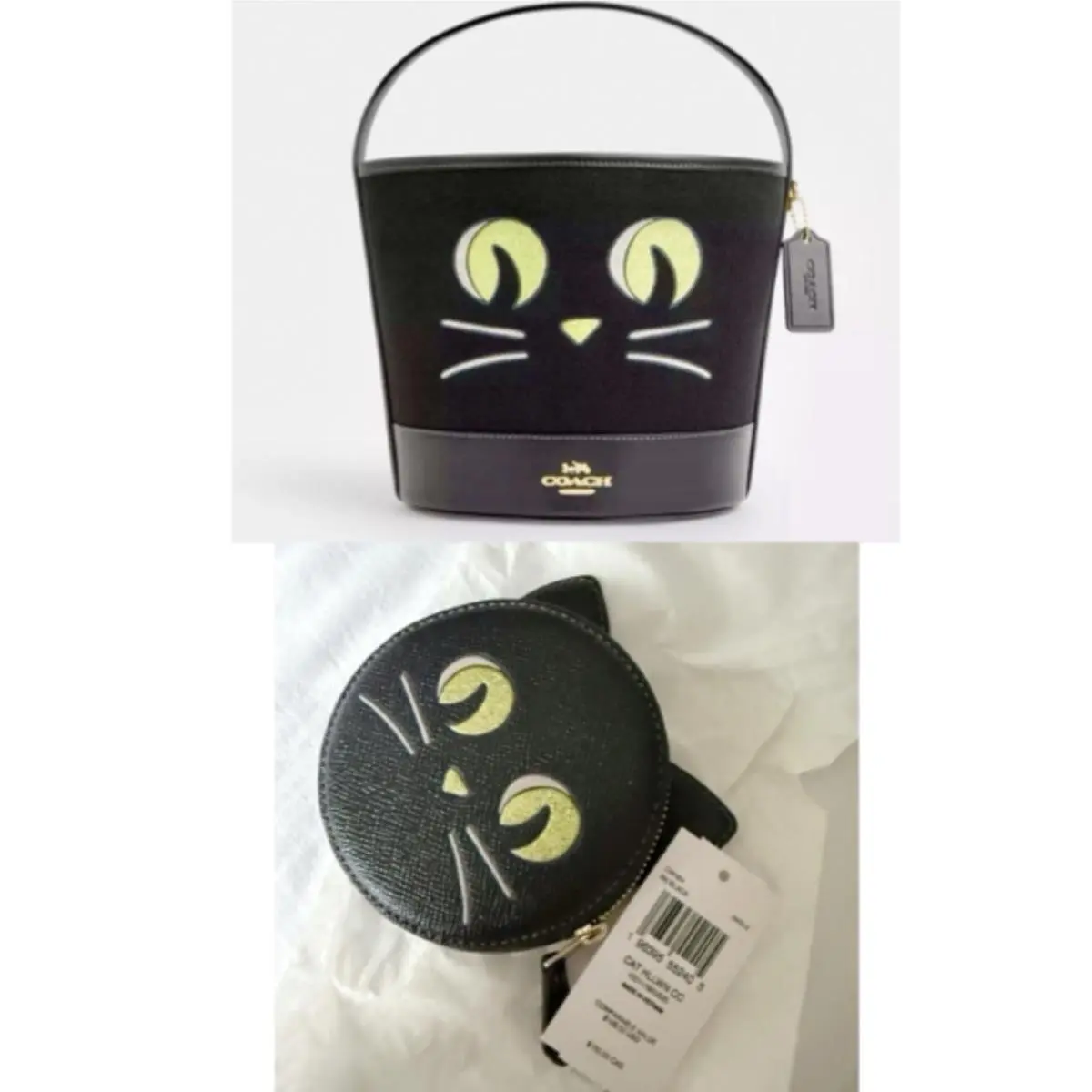 Coach Black Cat Halloween Bucket Tote W/ Matching Coin Bag