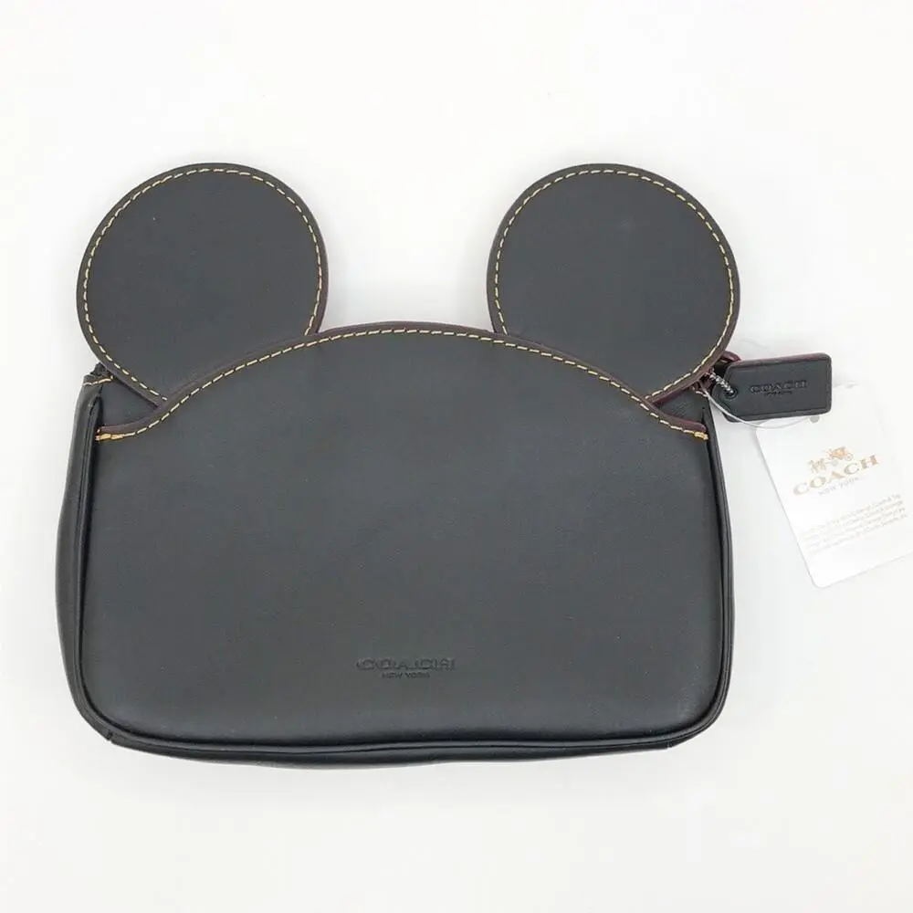 Women`s Coach Black Mickey Ears Leather Wristlet
