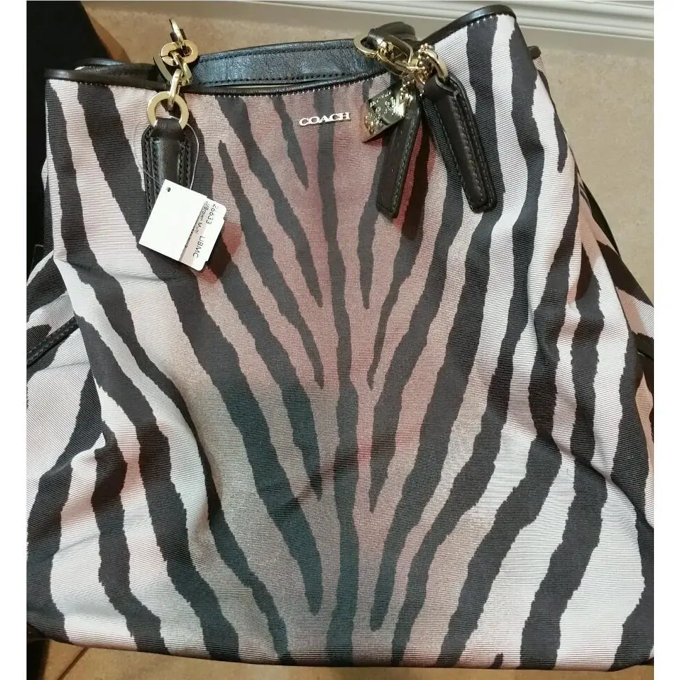 Coach Madison Zebra Print Cloth Leather Trim Bag / Purse
