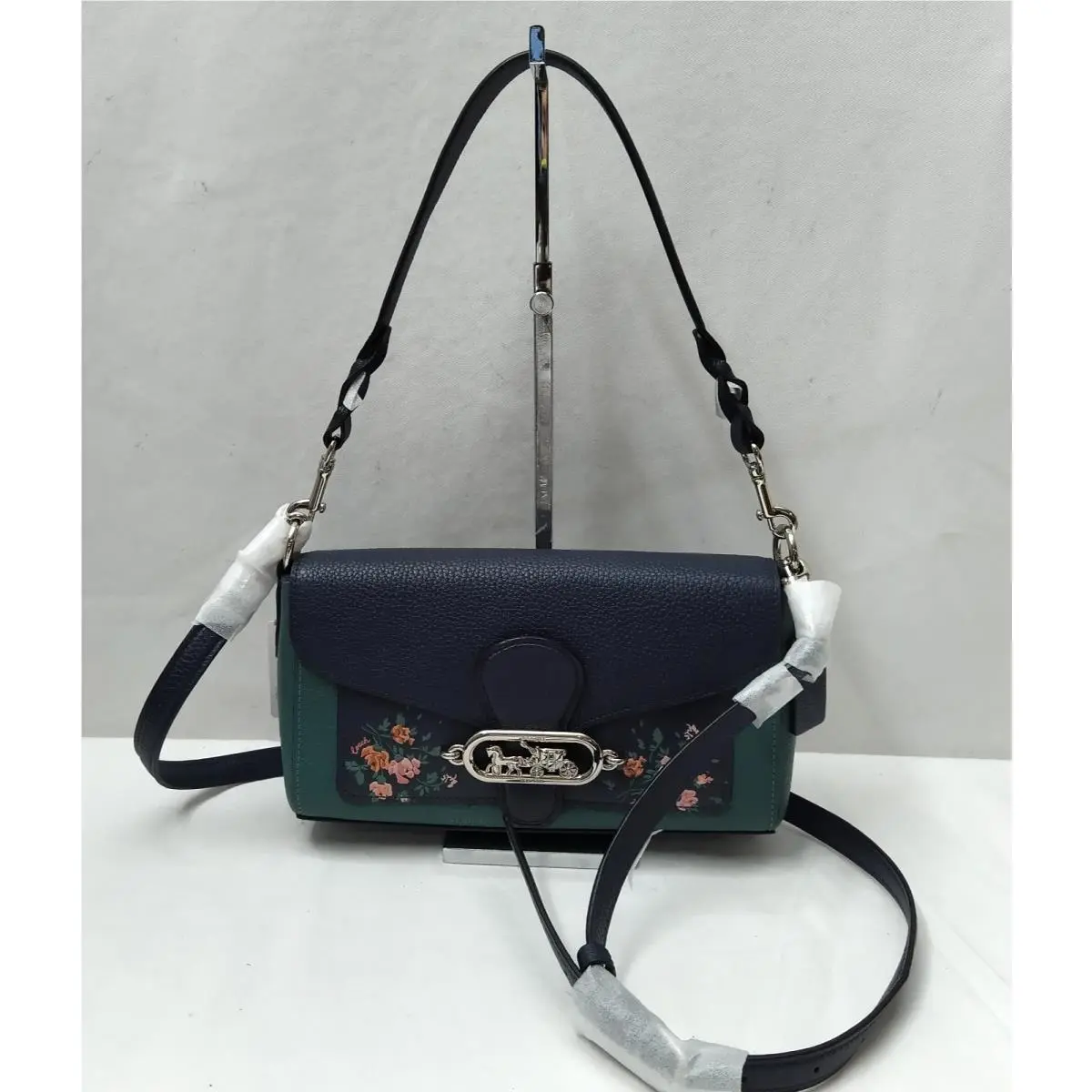 Coach Jade Midnight Blue Multicolor Rose Leather Flap Closure Crossbody Bag