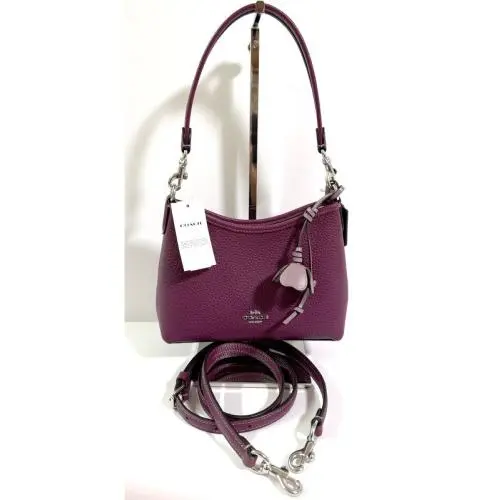 Coach Laurel Leather Small Shoulder Bag with Flower Charm Plum