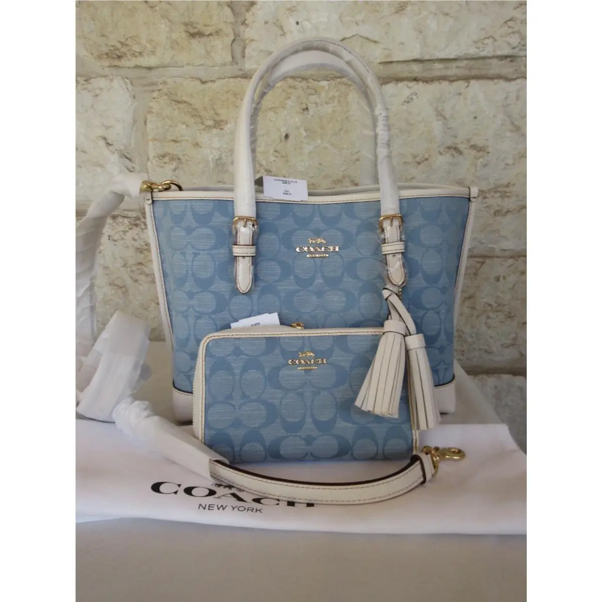 Coach Denim 2-pc Rare Mollie 25 Convertible Purse +wallet +dust Bag Chambray