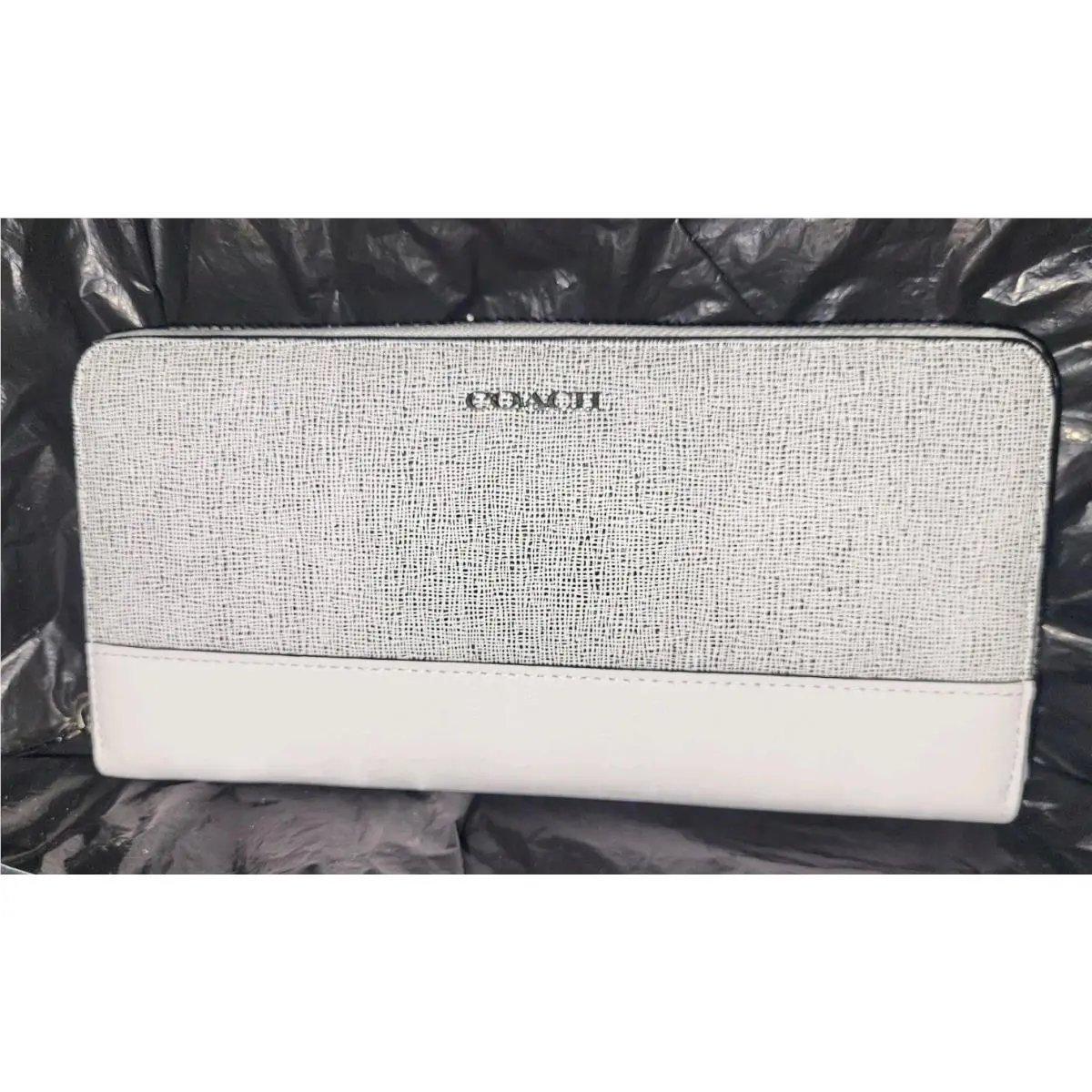 Coach F51478 Saffiano Accordion Zip Wallet Colorblock Mixed Leather Black Multi