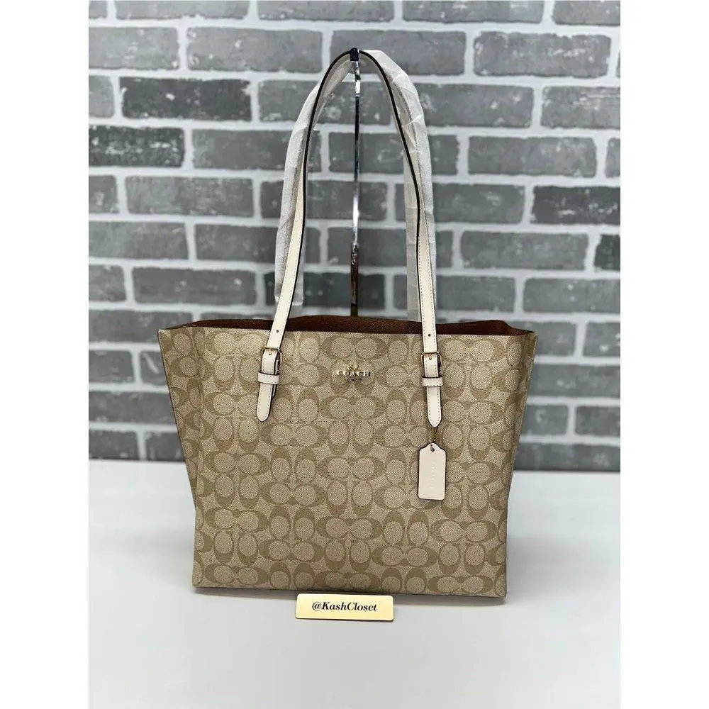 Tote Bag Mollie in Signature Canvas Gold Light Khaki Chalk by Coach