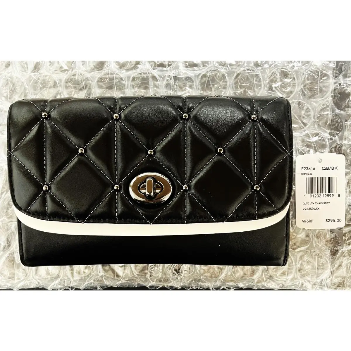 Coach Womens Crossbody Bag Black Quilted Leather Chain Turnlock Removable Strap