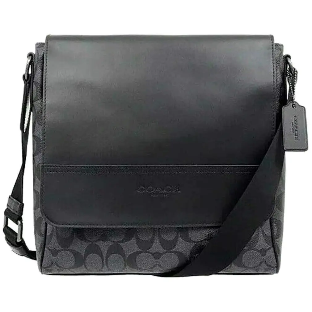 Coach Men`s Black Houston Map Messenger Bag Package