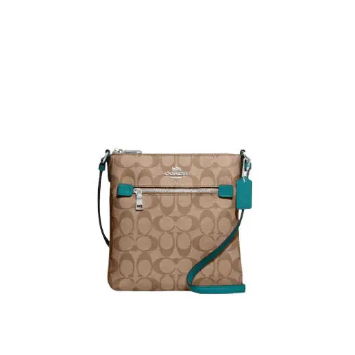 Coach Mini Rowan File Bag In Signature Canvas Crossbody Bag - Exterior: KHAKI/TEAL
