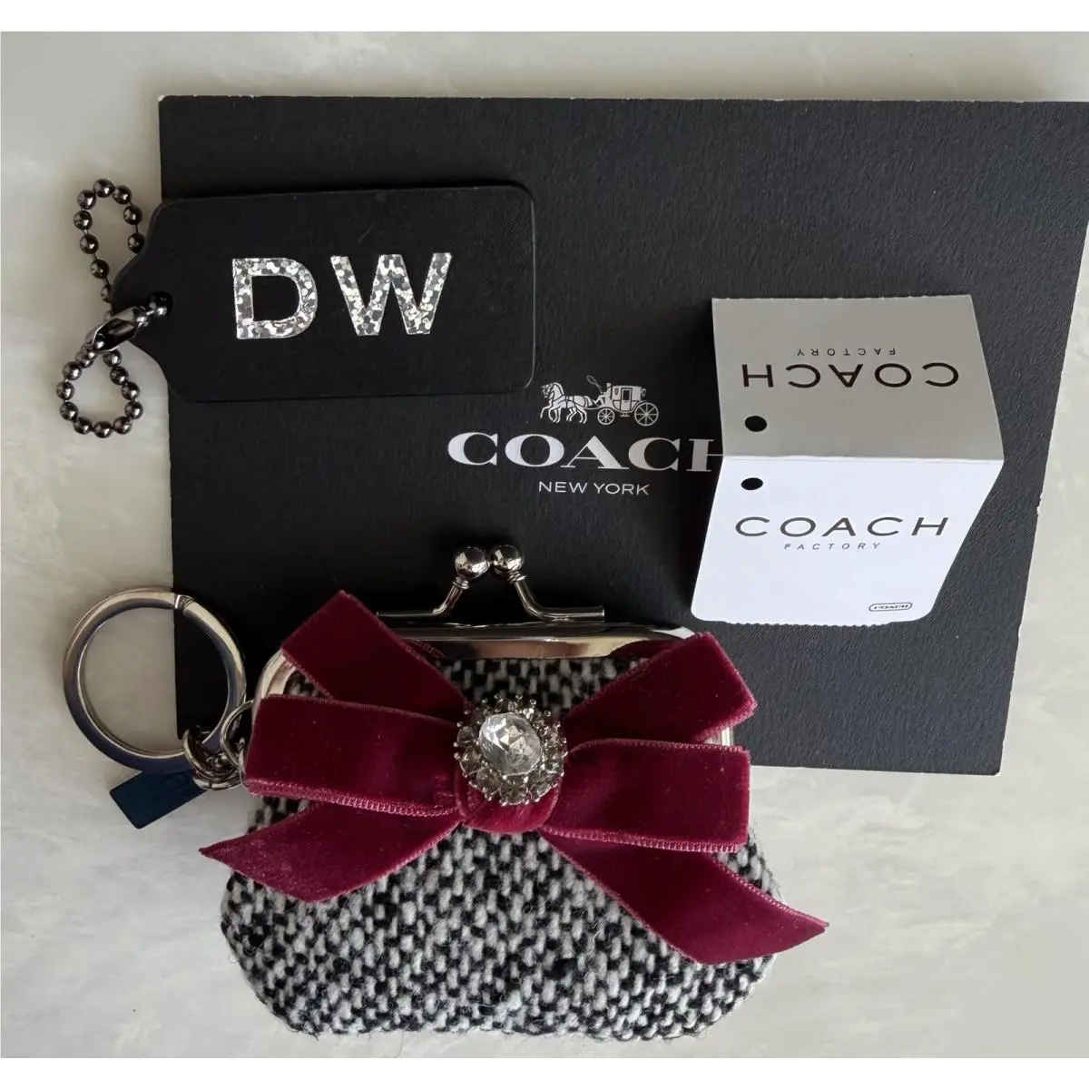 Swarovski Jewel Tweed Kisslock Pouch Fob Keychain Black/multi 1747 by Coach