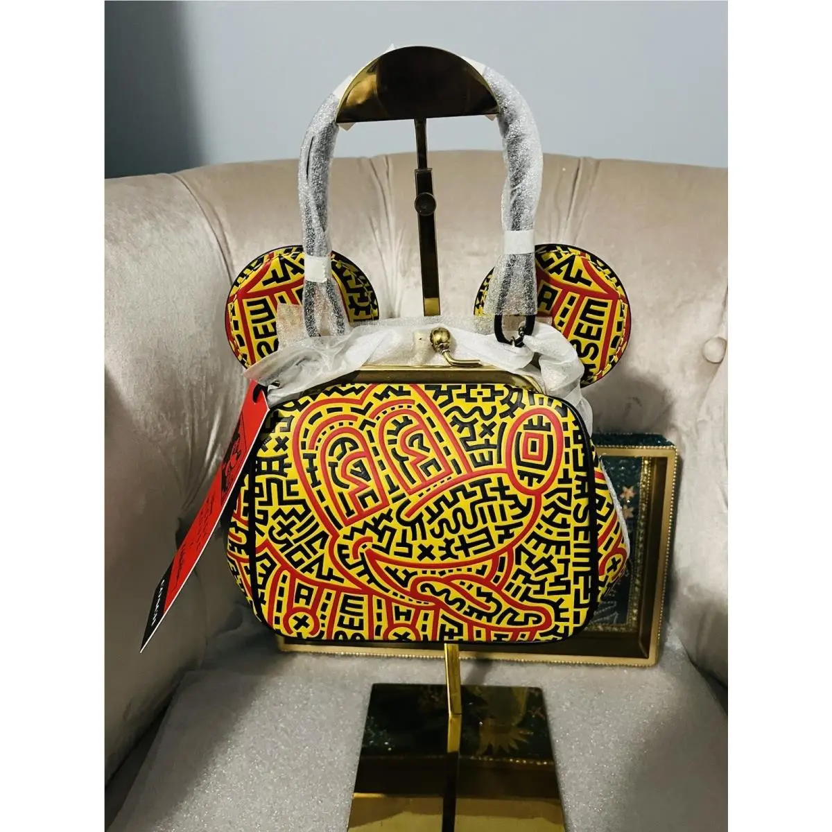 Coach Disney Mickey Mouse X Keith Haring Graffi Kisslock Bag Handbag Purse