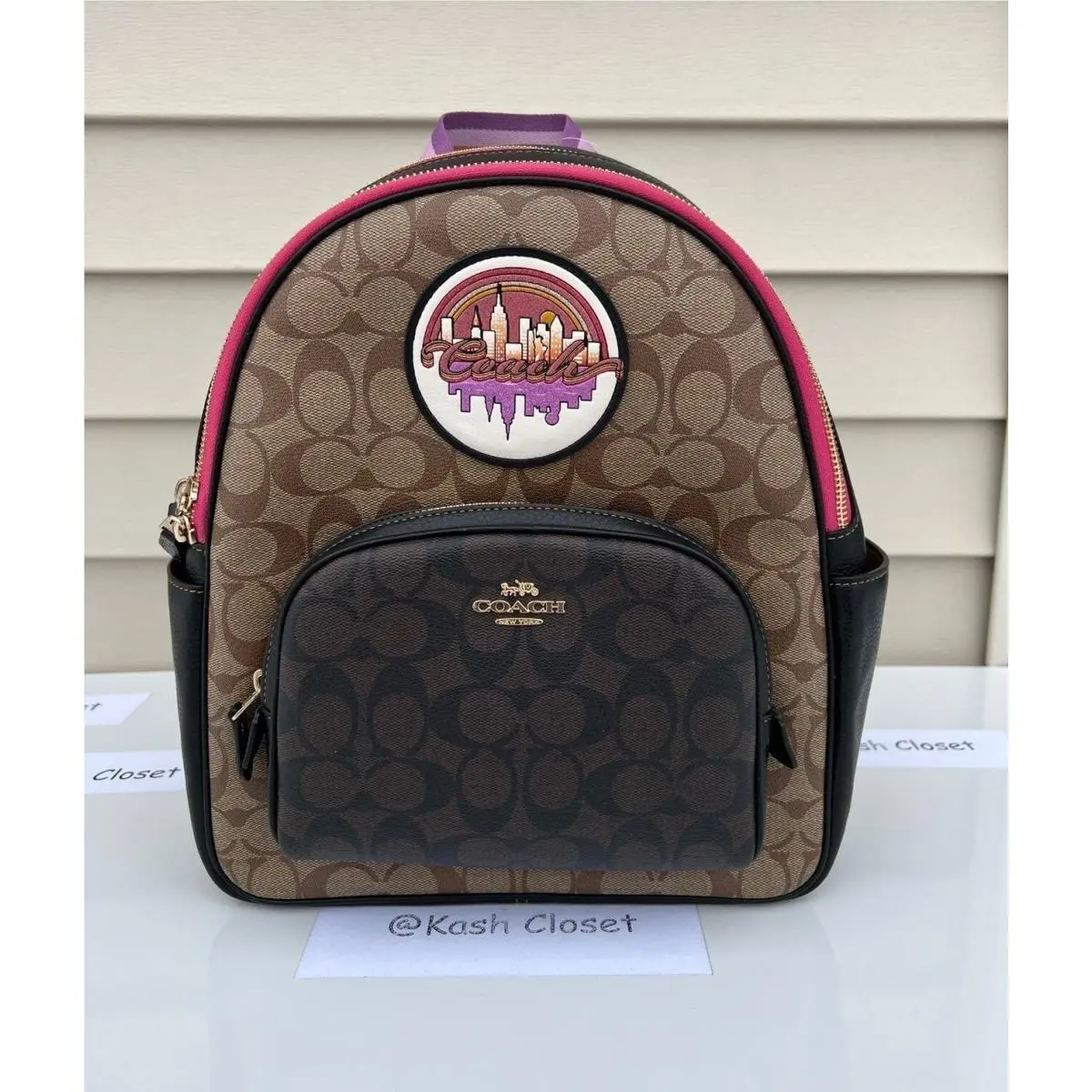 Coach Backpack with Souvenir Patches In Blocked Signature