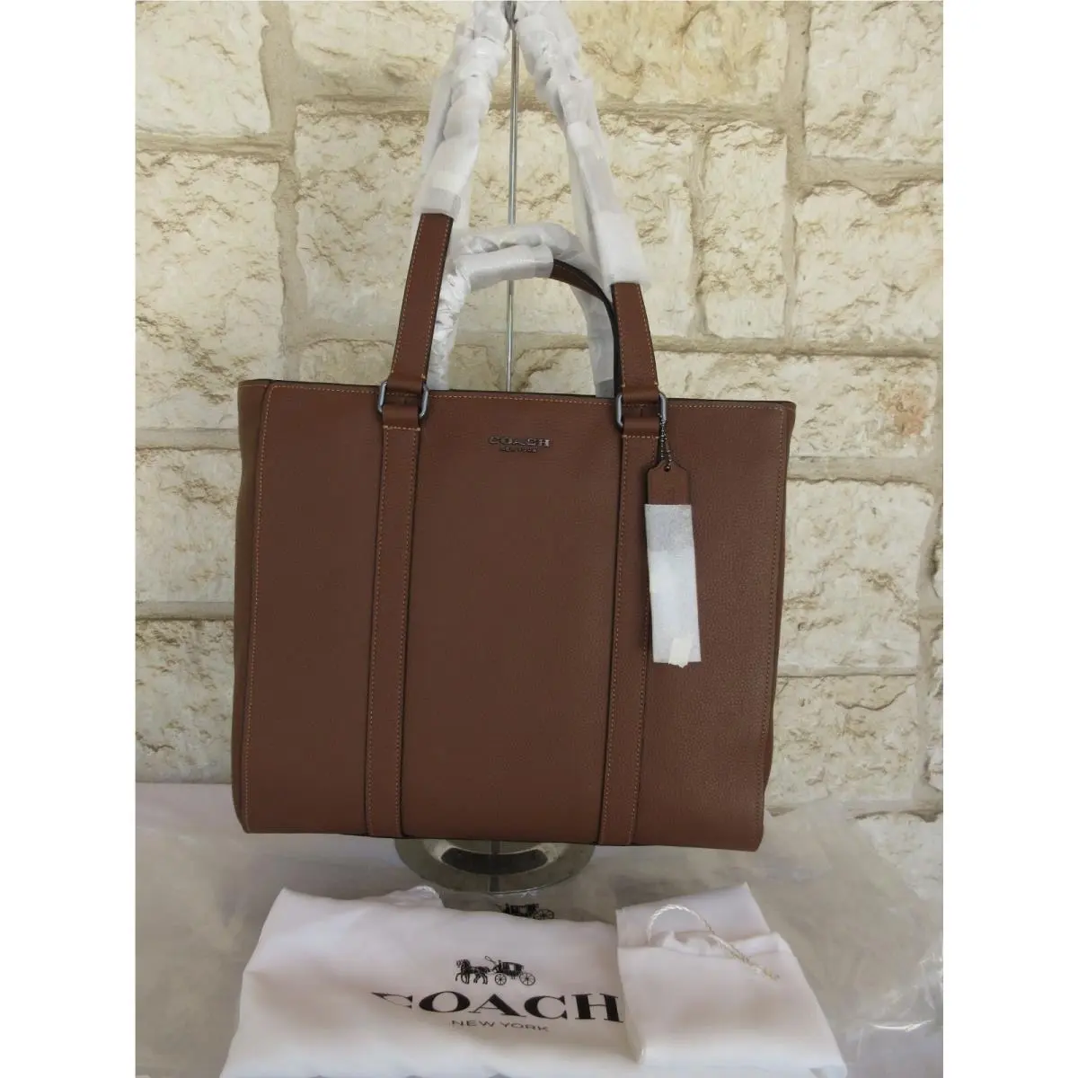 Coach Hudson Leather Double Handle Tote Brown Coach Dust Bag Men/women