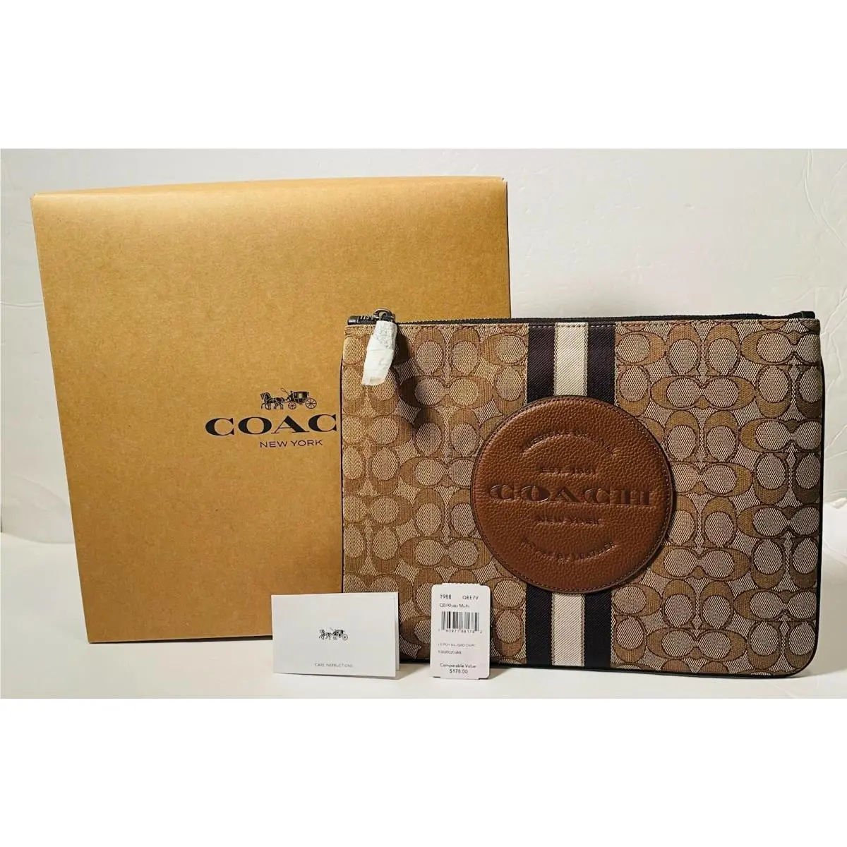 Coach Large Pouch Signature Jacquard Travel Tech Khaki