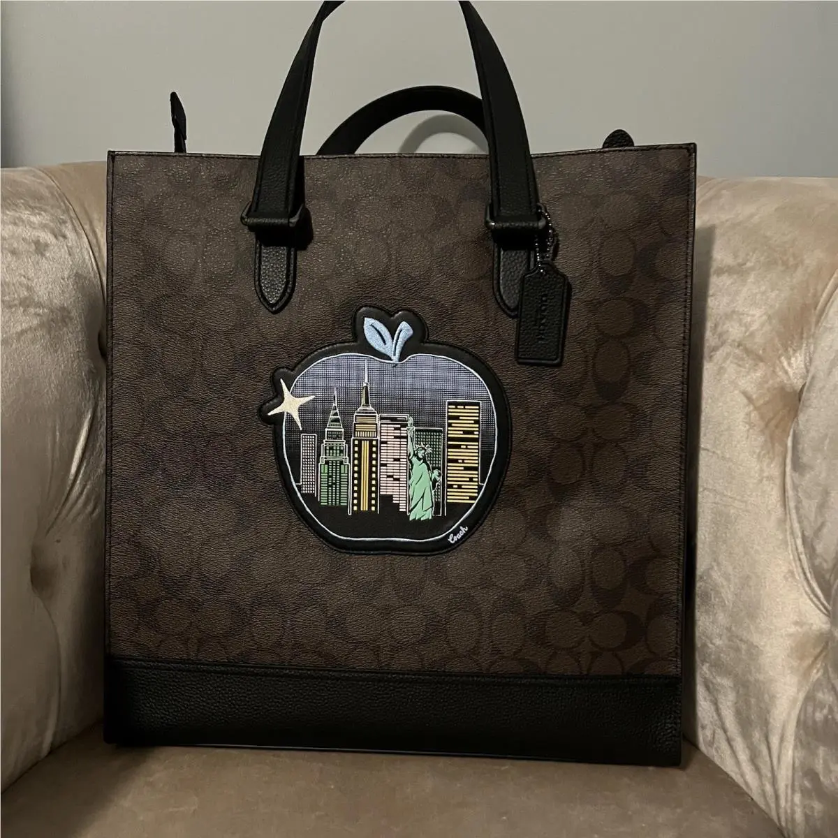 Coach Graham Signature Tote Bag C6634 Souvenir Patches Apple York