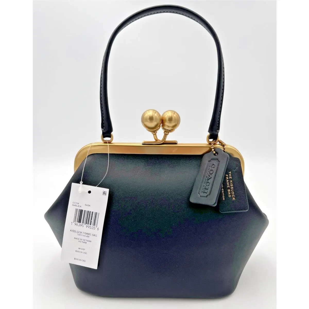 Coach Kisslock Frame Bag 16 Black Leather Brass Hardware CCY28 Handbag