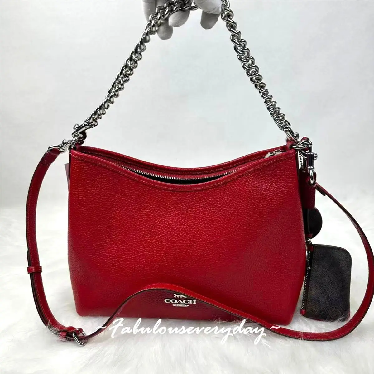 Coach Laurel Shoulder Bag with Mirror Charm and Pouch CBI94 Dark Cardinal/walnut