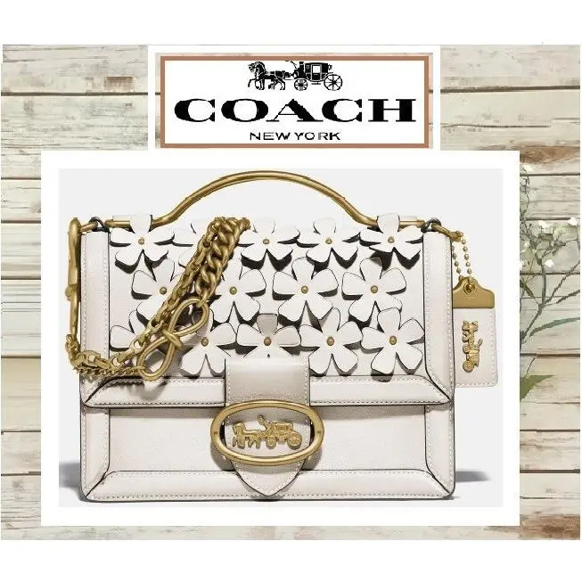 Coach Riley 22 Floral Appliqué Satchel X-body Handbag In Chalk Leather Brass