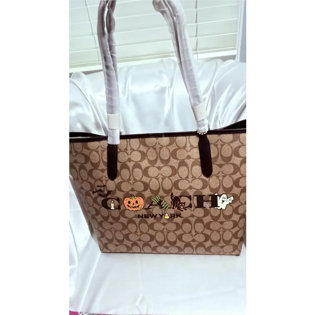 Coach City Tote Bag Handbag Signature Canvas Halloween 5714 Brown Khaki