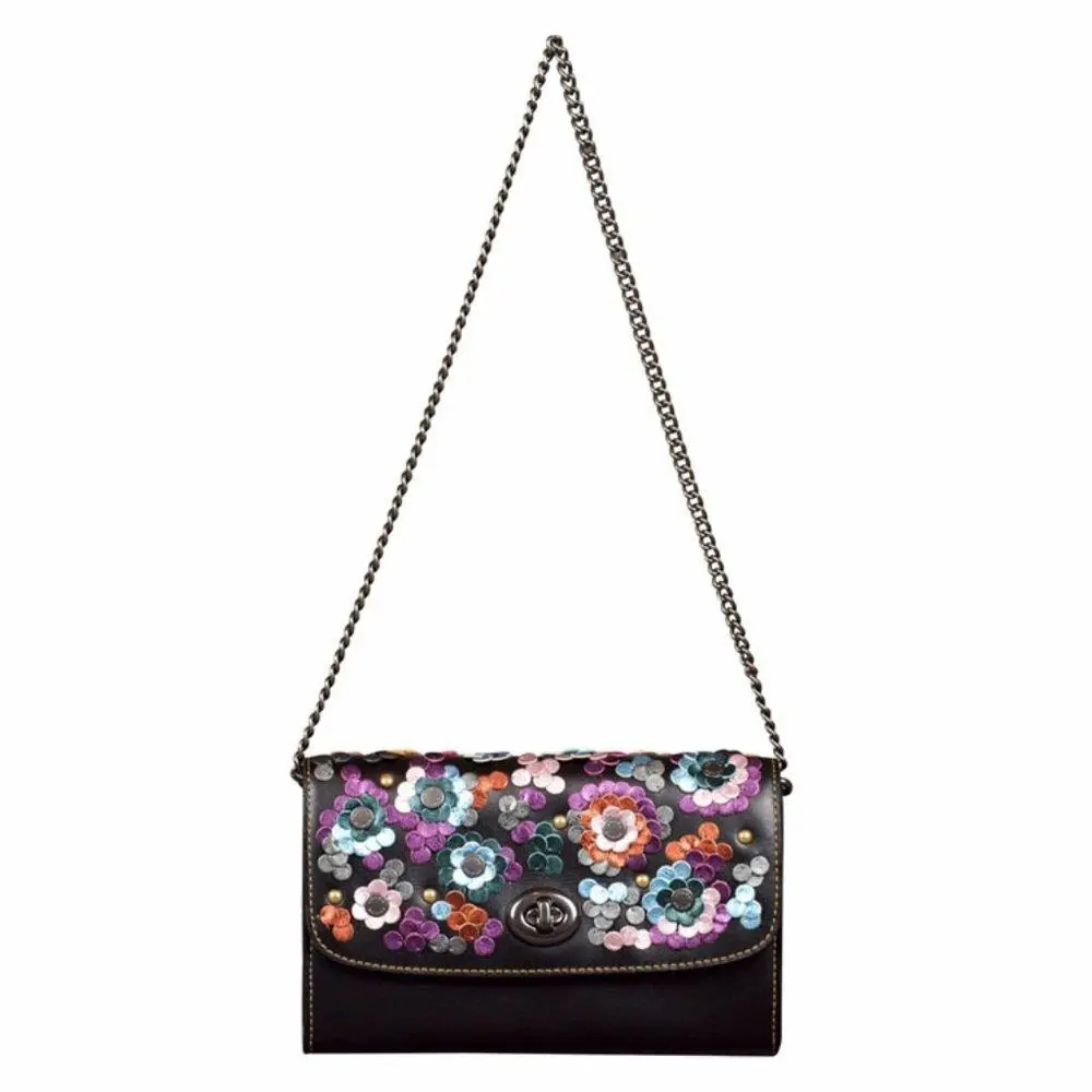 Black Coach Chain Crossbody with Leather Sequins