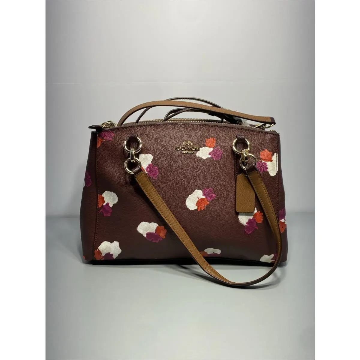 Coach Christie Carryall Burgundy Field Floral Coated Satchel Bag CB Strap