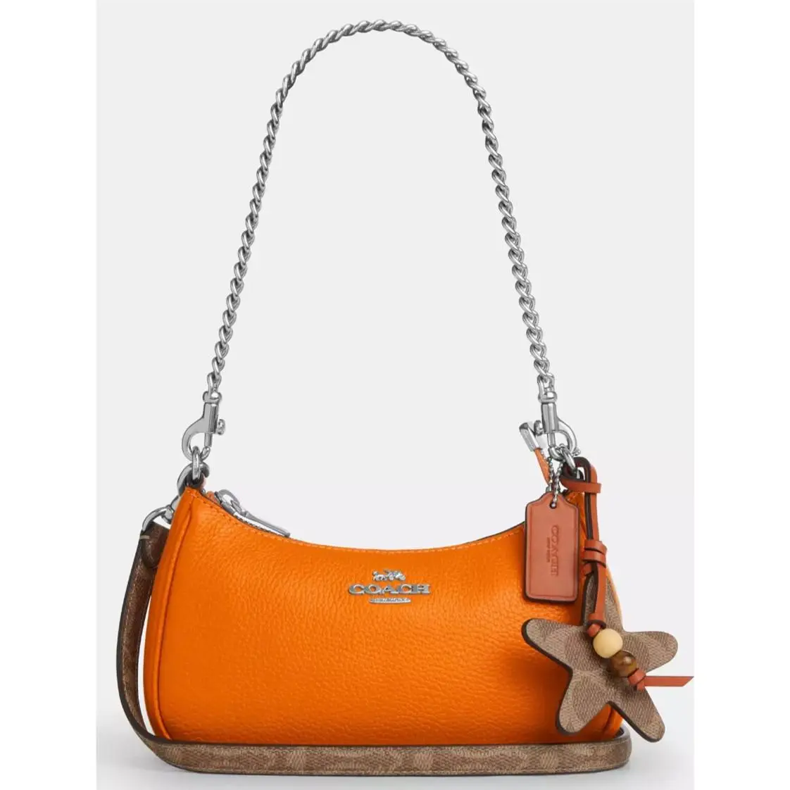 Coach Teri Mini CBG79 Shoulder Bag Star Charm In Bright Mandarin/tan Leather