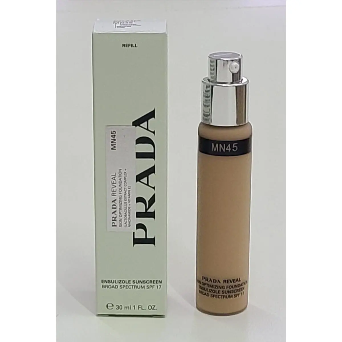 Prada Reveal Skin Optimizing Foundation MN45 Sunscreen SPF17 Refill 1 fl oz