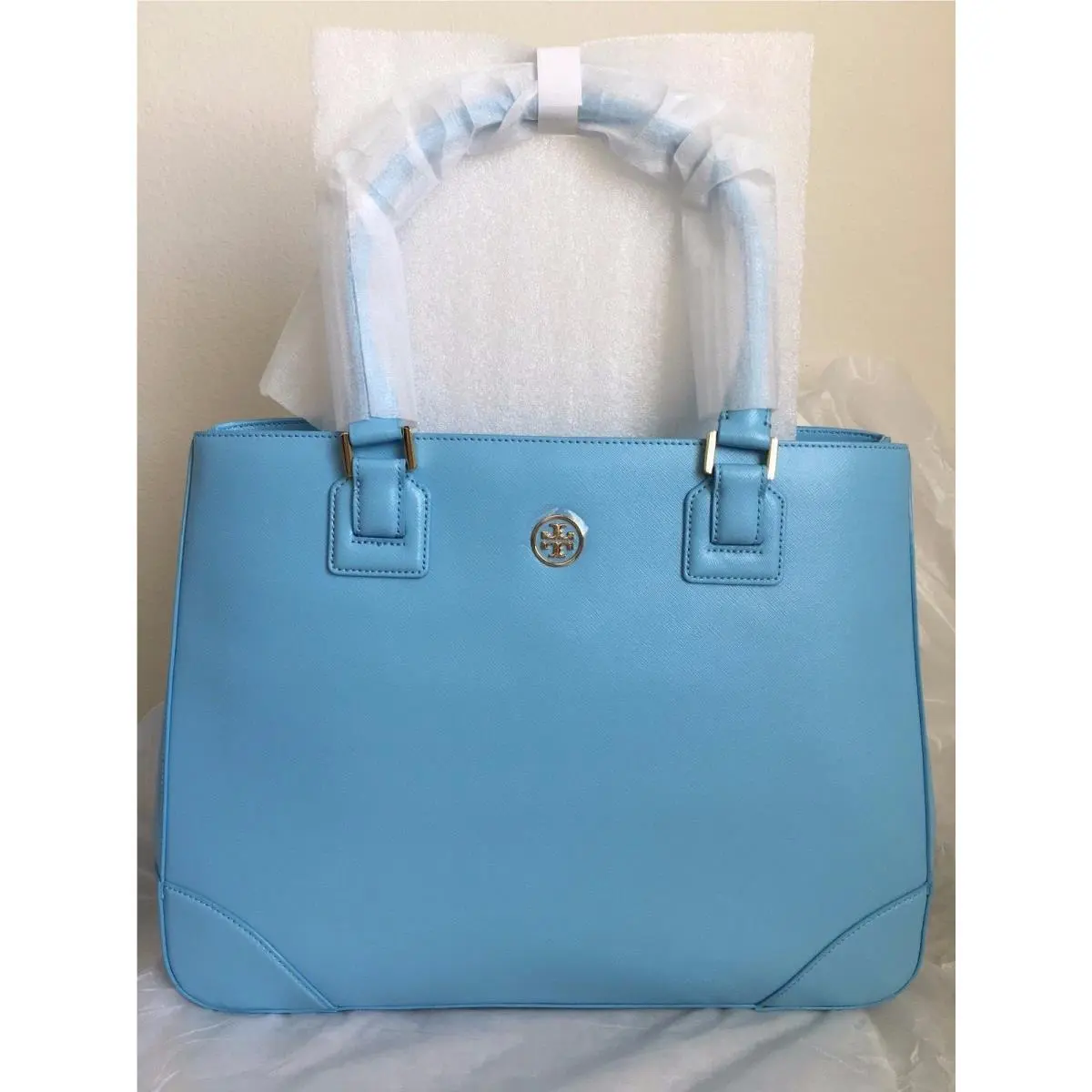 Tory Burch Robinson Saffiano Leather Tote Bag Morning Sky