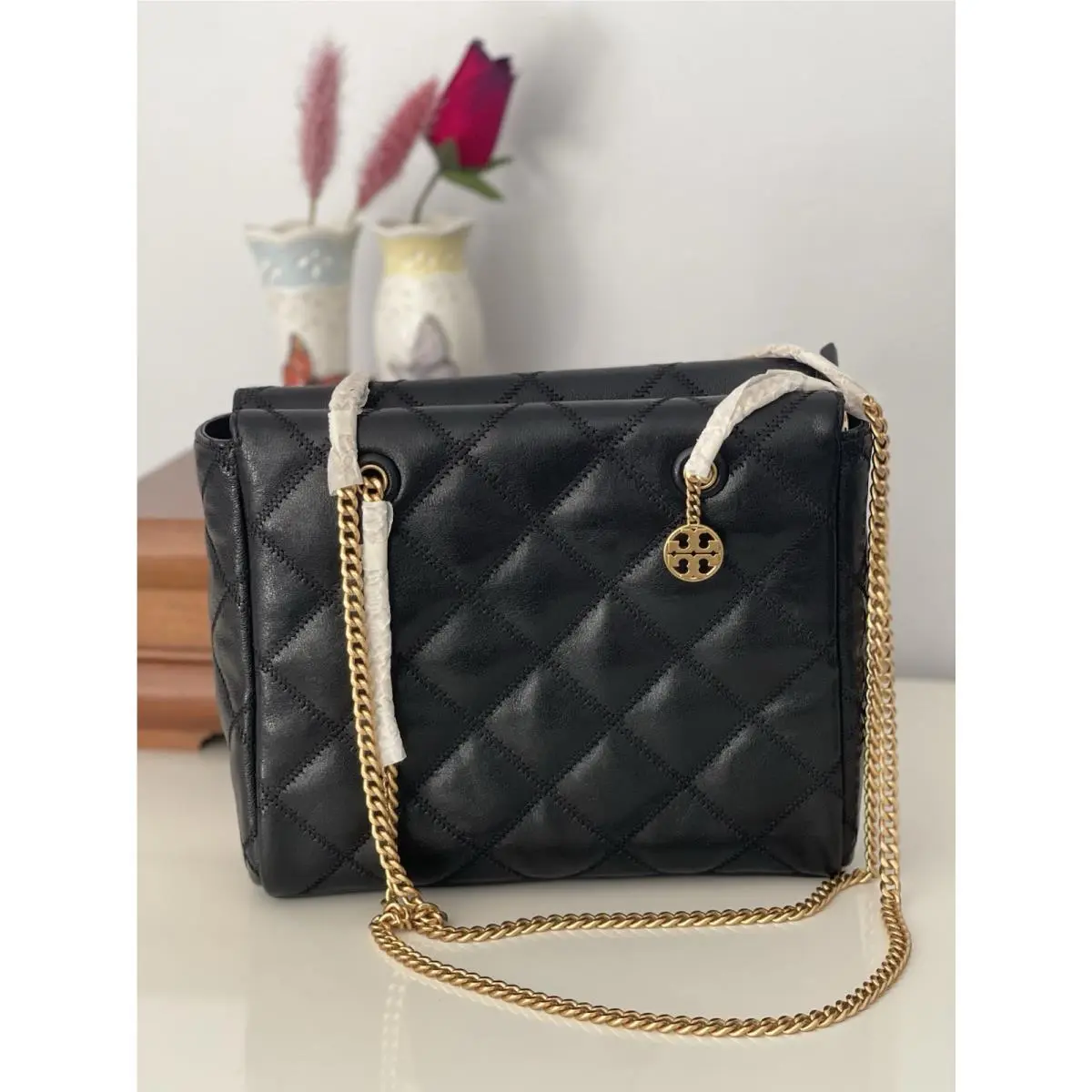 Tory Burch Willa Leather Small Zip Top Tote Shoulder Bag in Black