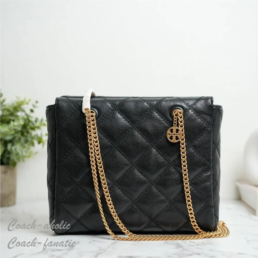 Tory Burch Willa Leather Small Zip Top Tote Shoulder Bag in Black