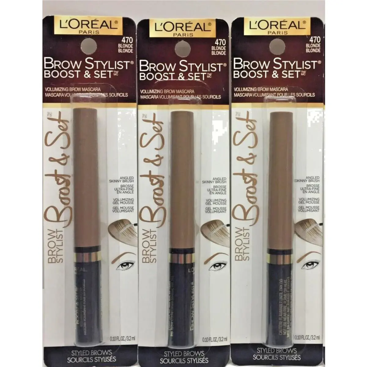 3 X L`oreal Brow Stylist Boost Set Brow Mascara 470 Blonde