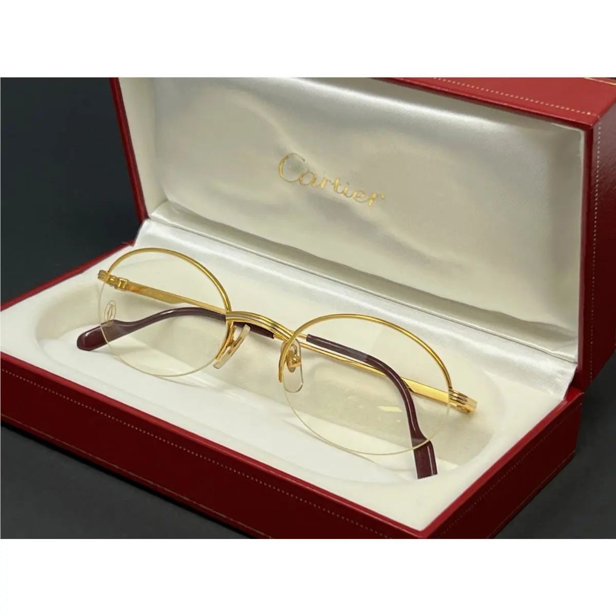 Cartier Eyeglasses Gold 51mm Half Rim Men`s Oval Optical Frame